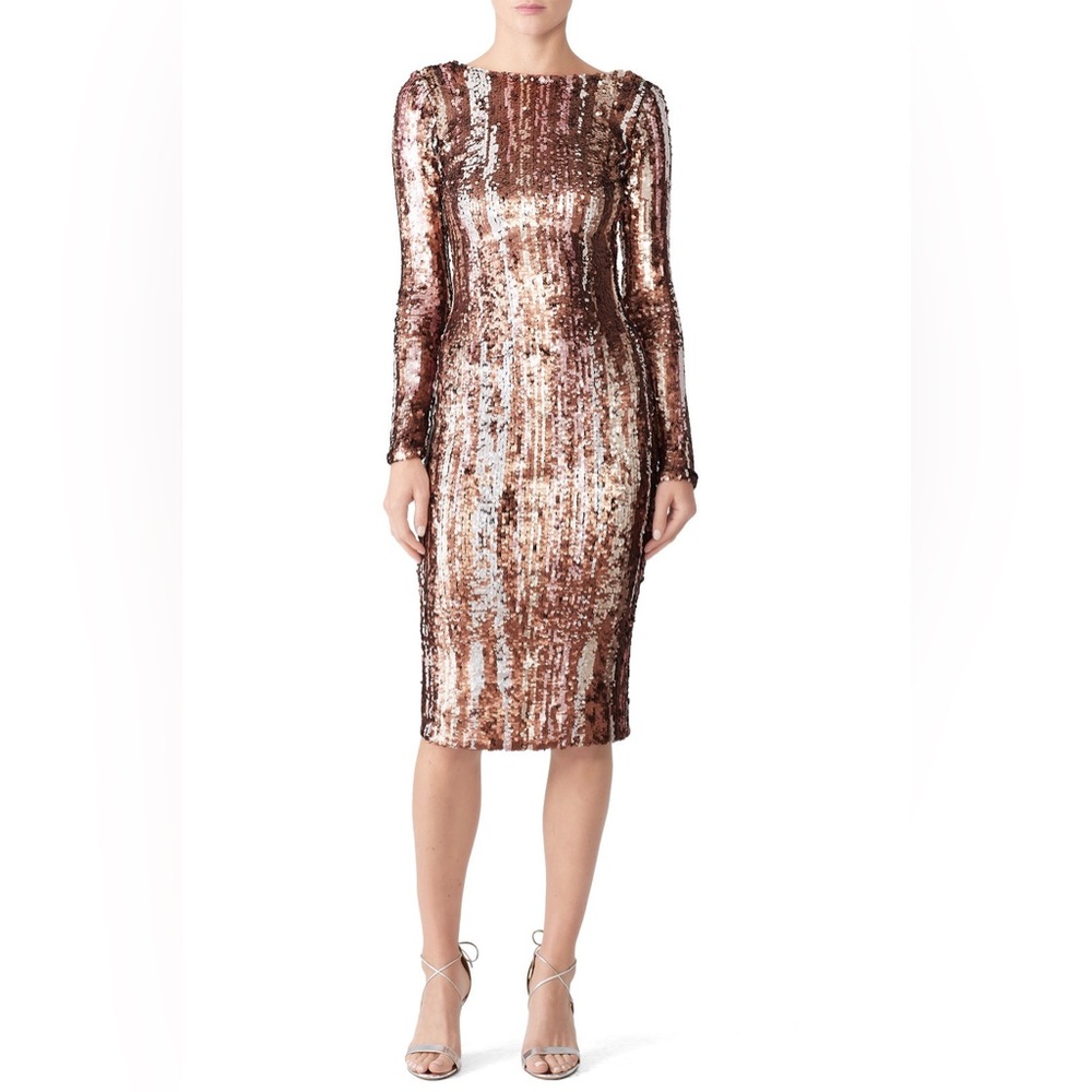 Dress the Population Bronze Sequin Emery Dress Size Medium Rent the Runway